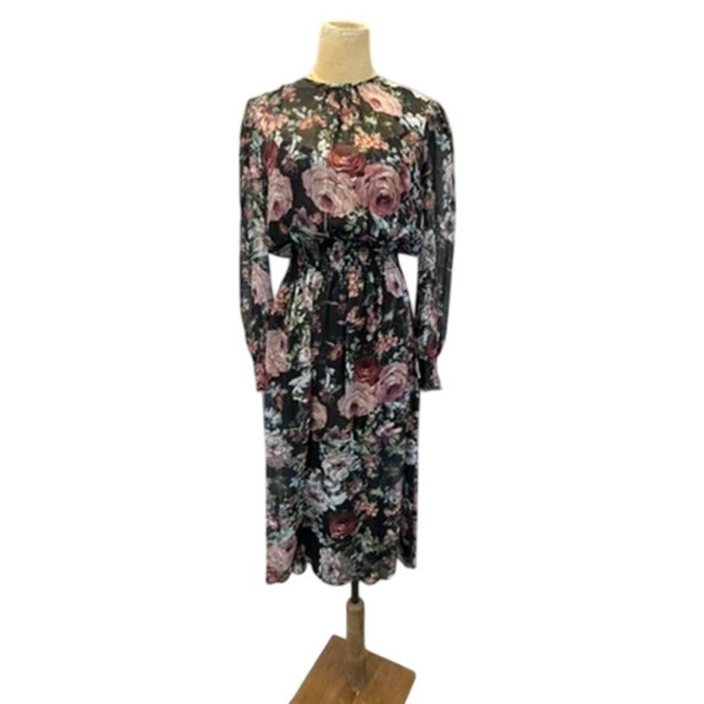 "ZARA WOMAN" Sheer Floral Midi Dress SZ M Whimsigoth Fairy Cottage Core Prairie